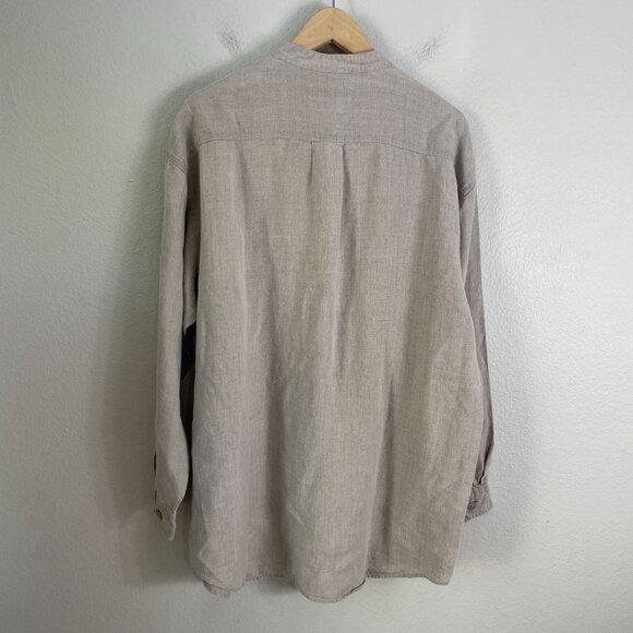 Eddie Bauer Womens Medium 100% Linen Oversized Mandarin Collar Button Up Shirt - Picture 8 of 8